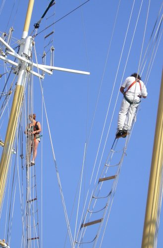 In the rigging.